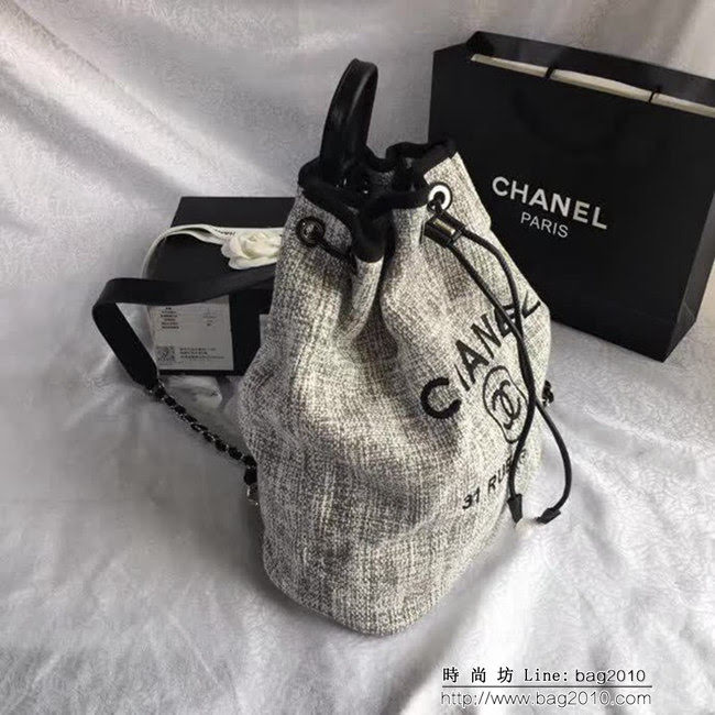 香奈兒CHANEL 93787 旅行必備帆布雙肩抽繩沙灘包DSC1990